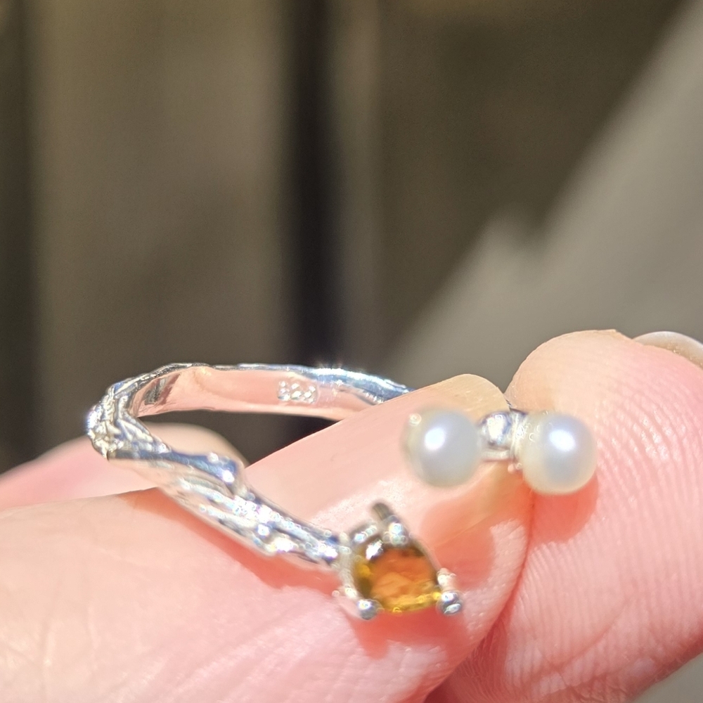 Chic Sterling Ring with Natural Pearl & Tourmaline Gemstine Accents Sz7 - Picture 8 of 8